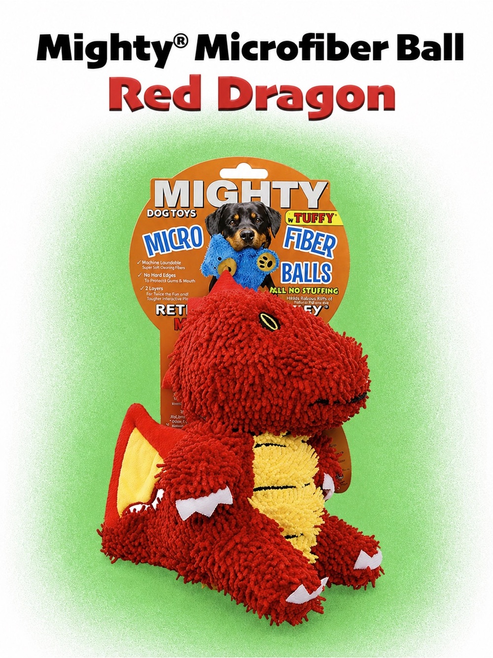 Mighty Toys Microfiber Ball Dragon Durable Squeaky Dog Toy Plus Dog Bags & Treat